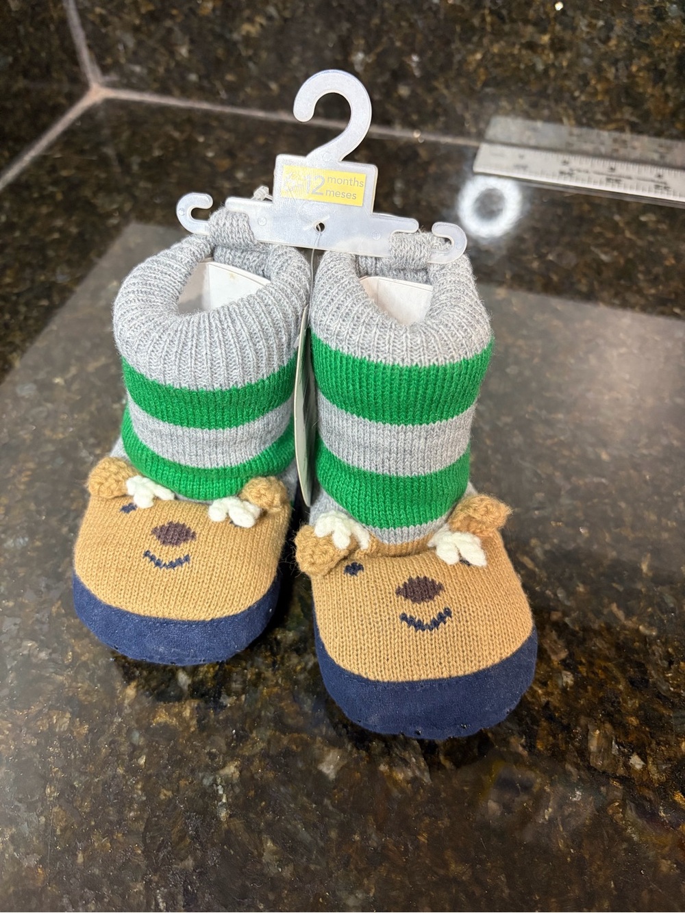 CARTER’S PRECIOUS FIRSTS NWT Baby Boy Striped Sock Slippers with Reindeer Face